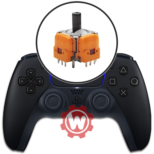 PS5 DualSense Controller Hall Effect with upgraded no-drift joysticks, front view showing textured thumbsticks and precision magnetic sensor upgrade.