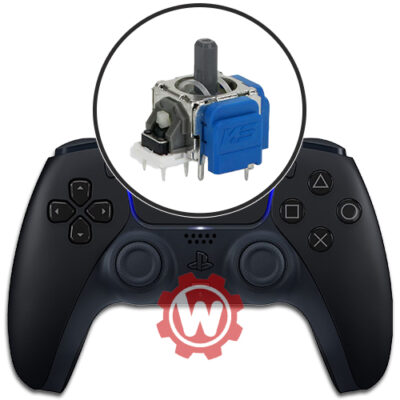 PS5 Controller TMR Joystick Replacement upgrade showing DualSense controller with TMR magnetic joystick sensor for permanent stick drift repair