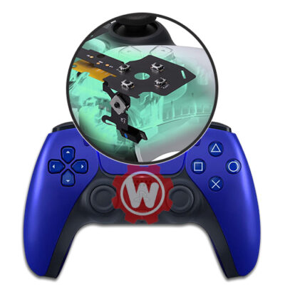eXtremeRate clicky kit installed in a PS5 DualSense controller with tactile switches visible on the face button board